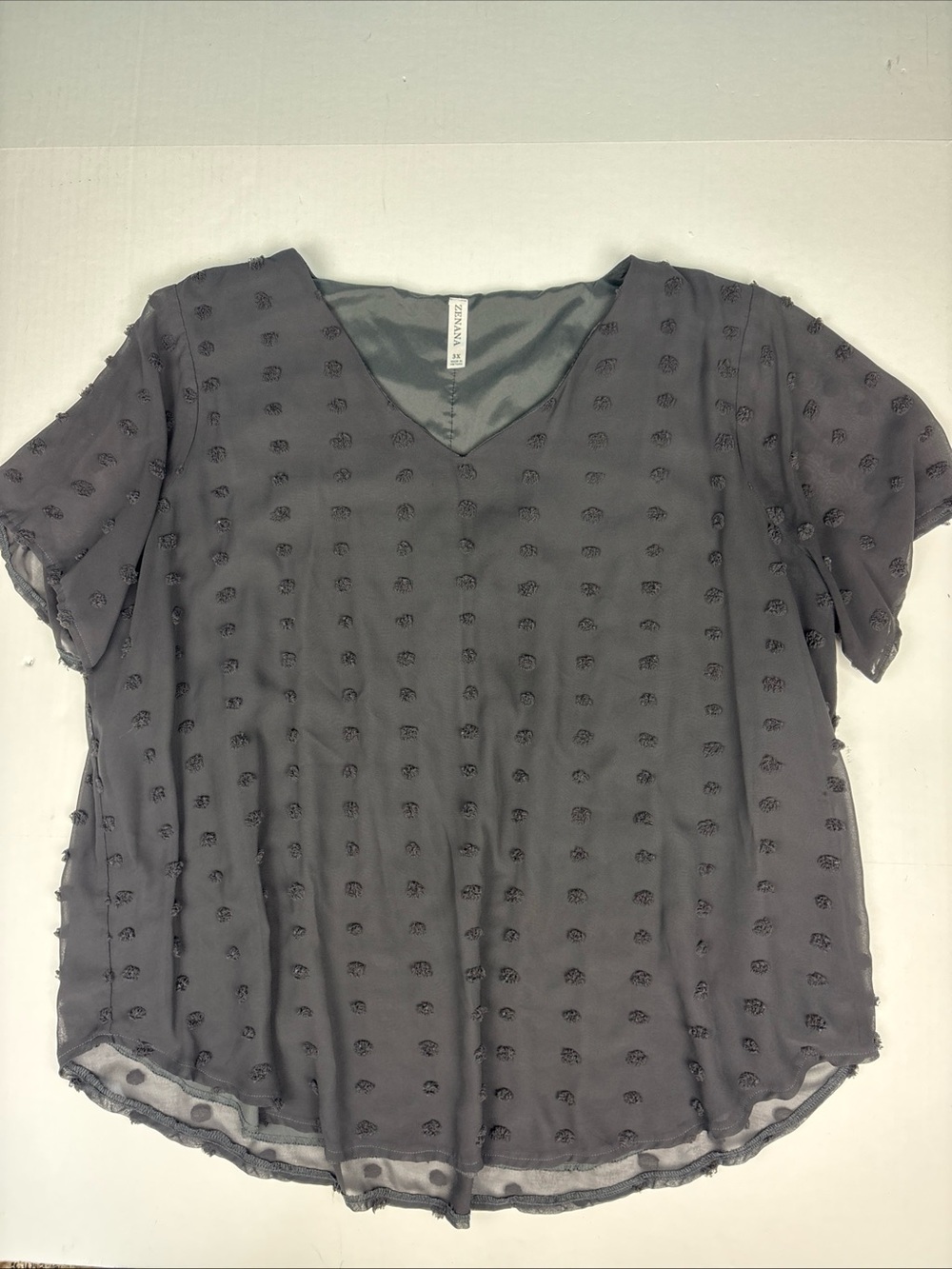 Zenana Women 3X Shirt Black Raised Dots Sheer Layered V-Neck Polyester Boho